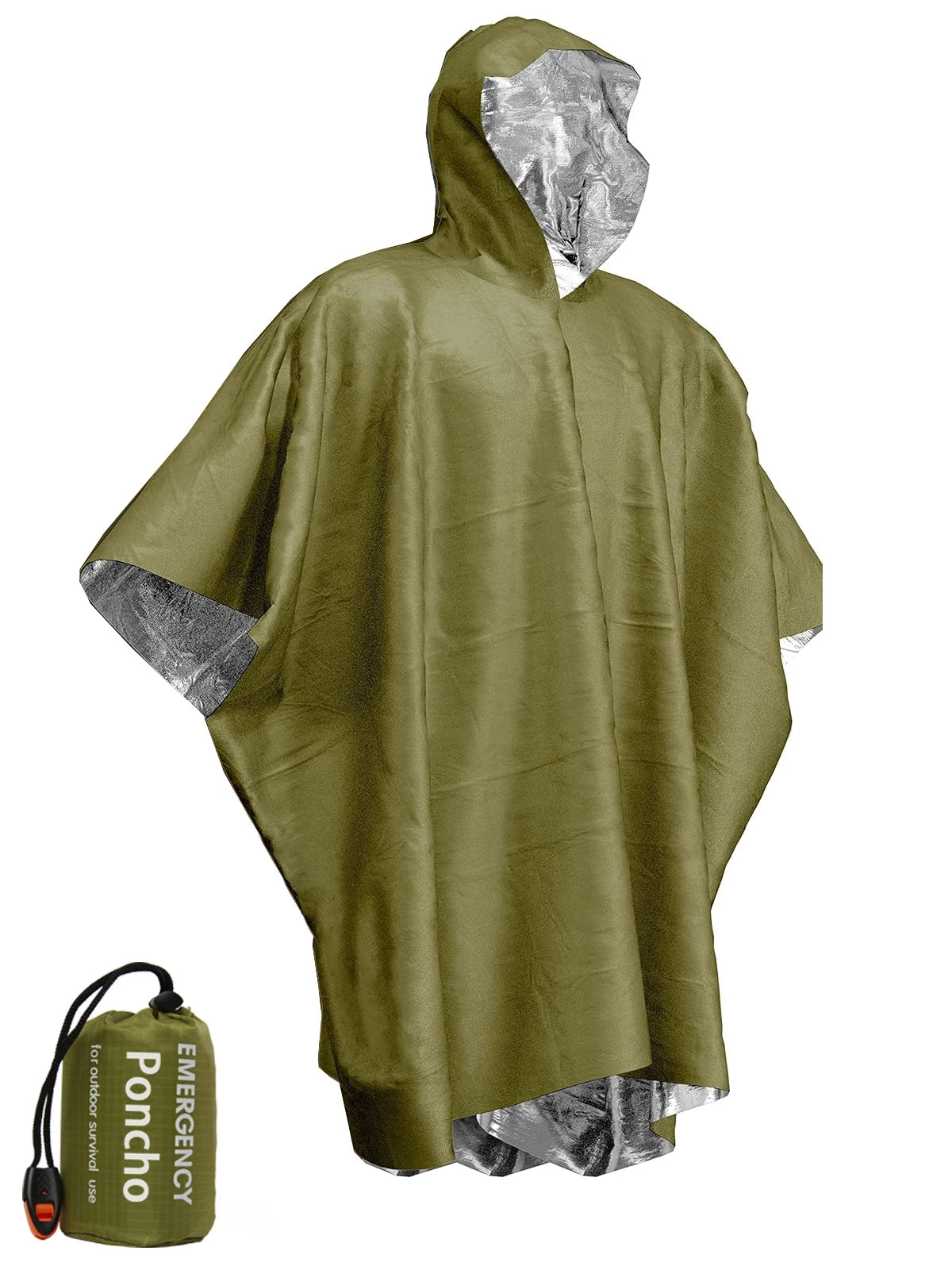 Emergency Thermal Waterproof Rain Poncho and Survival Blanket