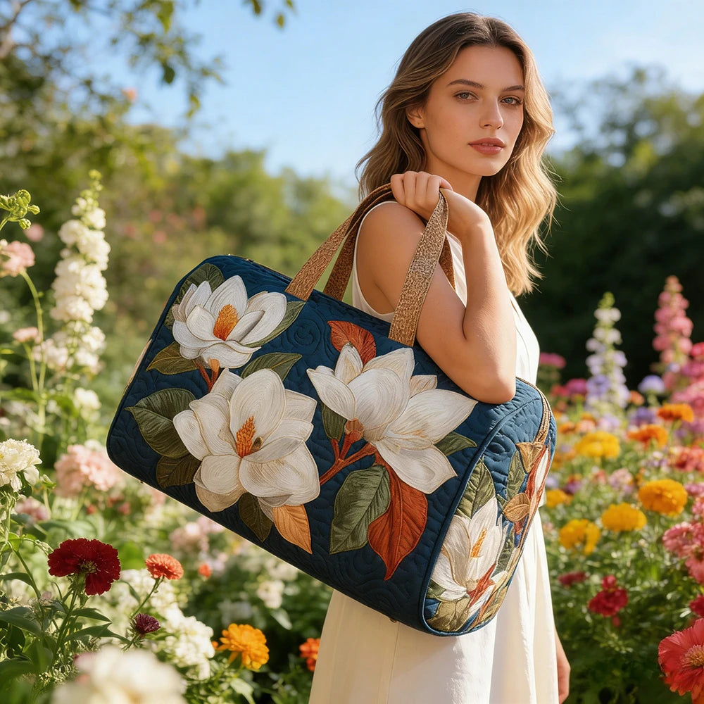 3D Printed Quilted Travel Duffle Bag Floral Pattern Tote Colorful Flowers Carry-On Lightweight Weekender Overnight Bag for Women