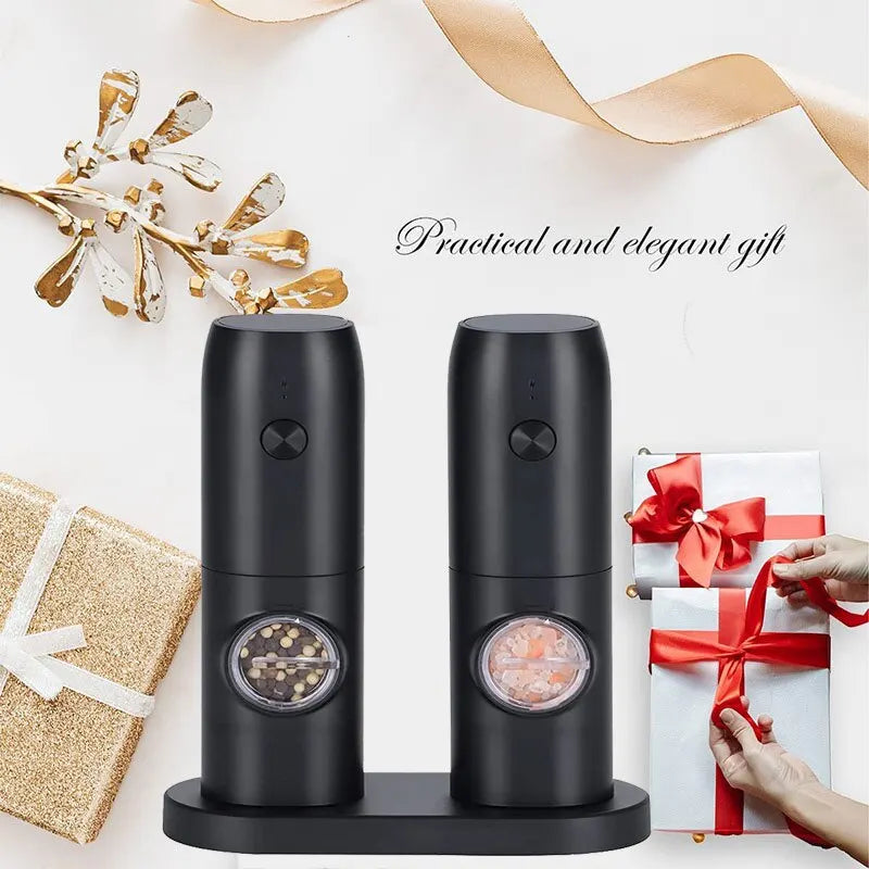 Electric Salt and Pepper Grinder Set with Charging Base and LED Light Adjustable Coarseness Automatic Spice Herb Mill