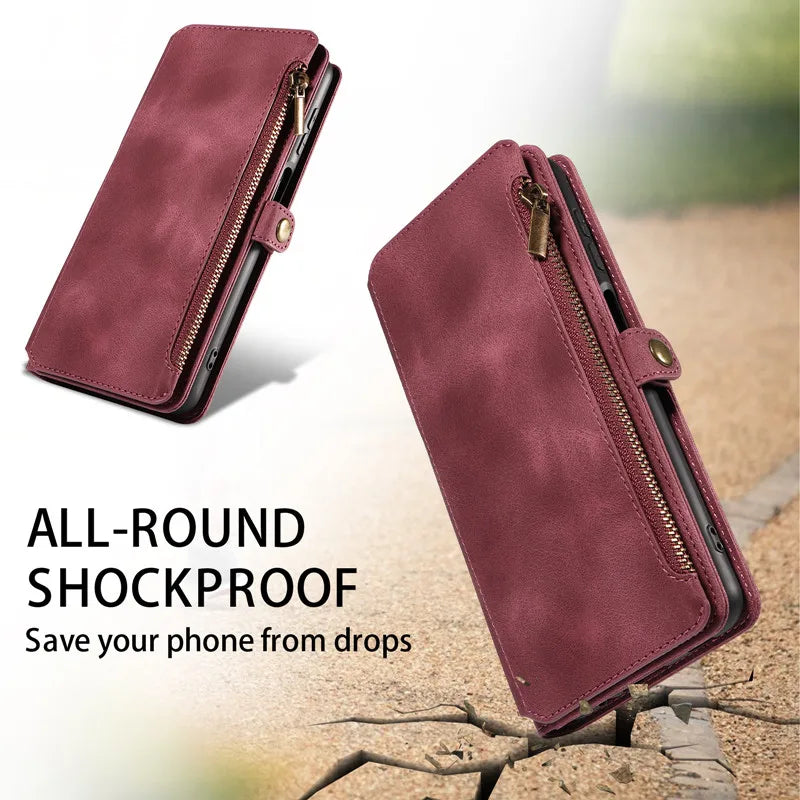 Luxury Leather Flip Wallet Case with Lanyard for Samsung Galaxy S26 / S25 / S24 / S23 Ultra & Plus – Magnetic Full Coverage Phone Bag Cover