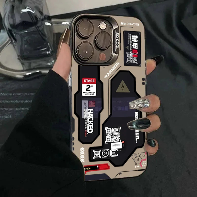 Phone Case For iPhone 16 15 14 17 Air Pro Max Shockproof Mecha-Style Graffiti Shockproof Cover