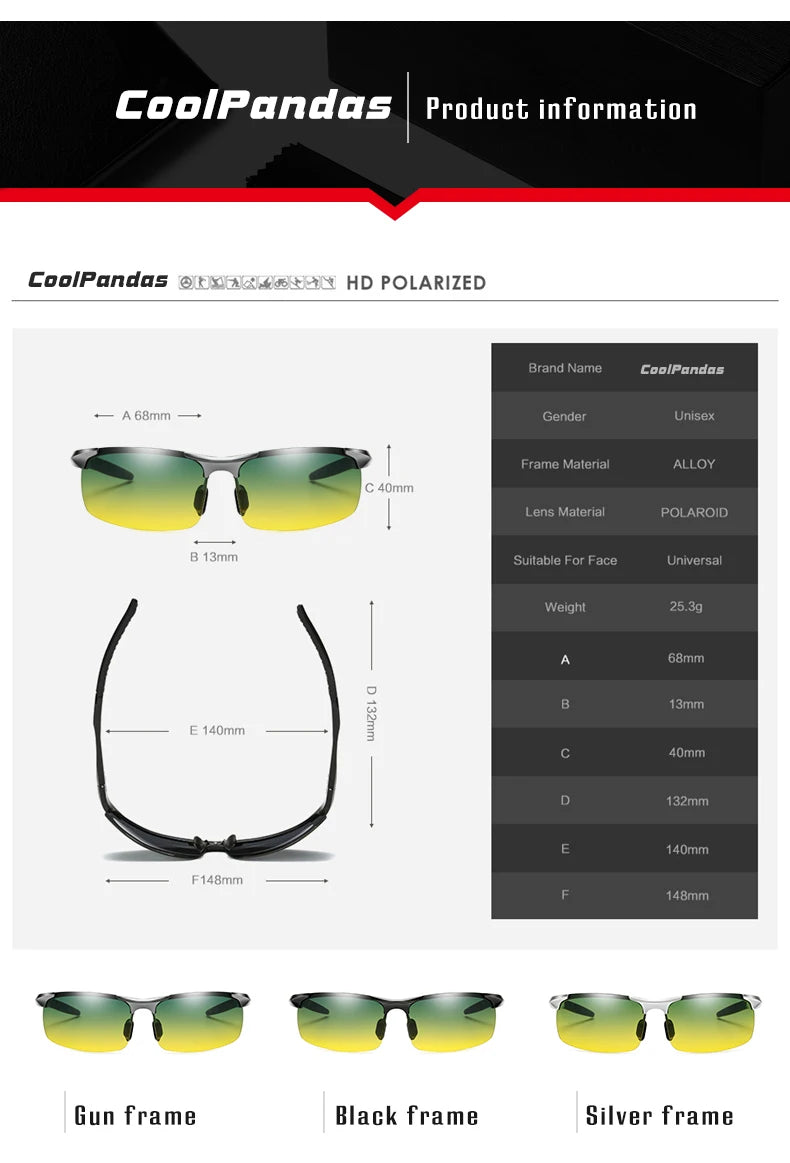 Aluminum Frame Photochromic Polarized UV400 Day Night Driving Safety Sunglasses for Men