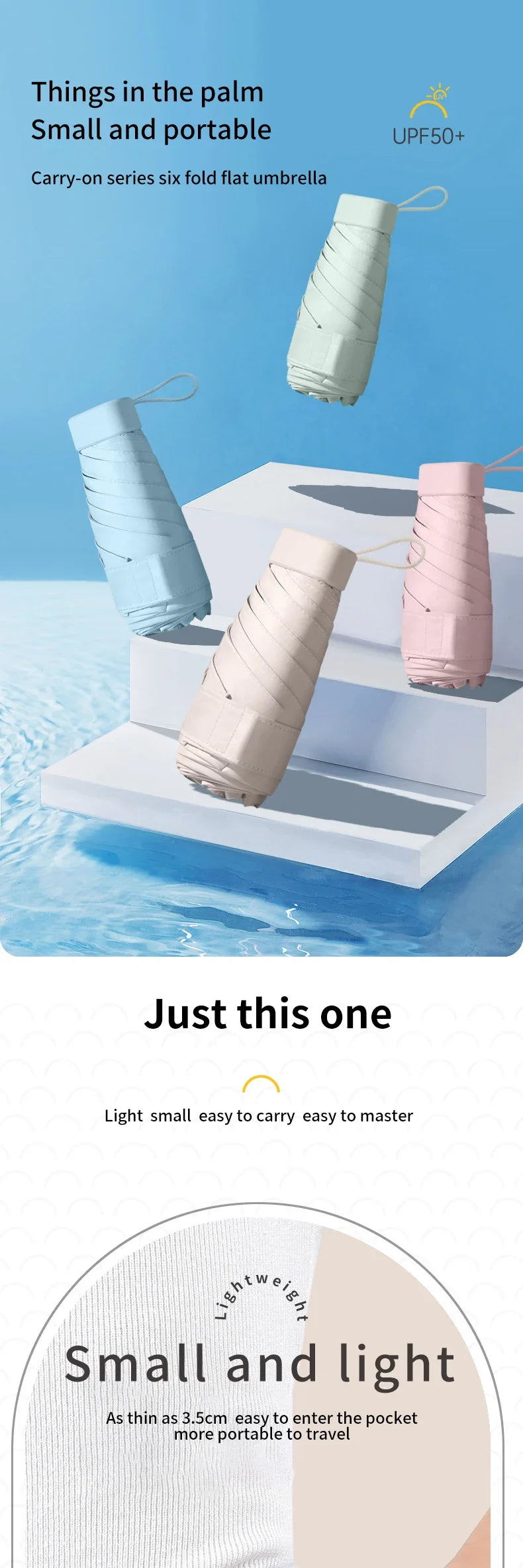 A solid color umbrella with a capsule box and a foldable umbrella for easy travel The umbrella is suitable for both sunny and r