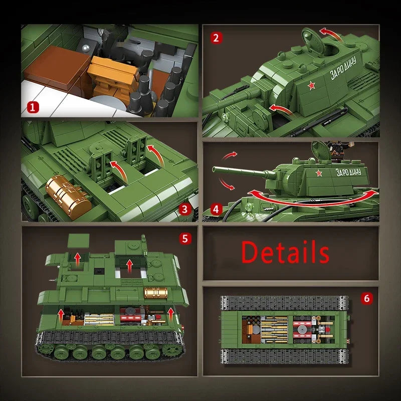 Military World War WW2 KV-1 Heavy Tank Soviet Army Building Blocks Stuart Tank Technical Bricks Educational Toys for s Gift