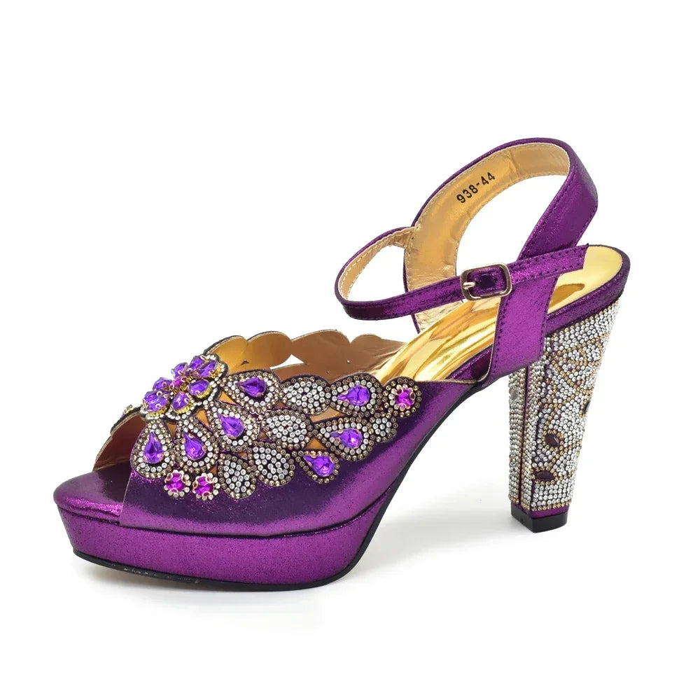 New Design Italian New Party Fashion Color Buckle High Heels Italian Women Pumps Decorated with Rhinestone Luxury Wedding Shoes