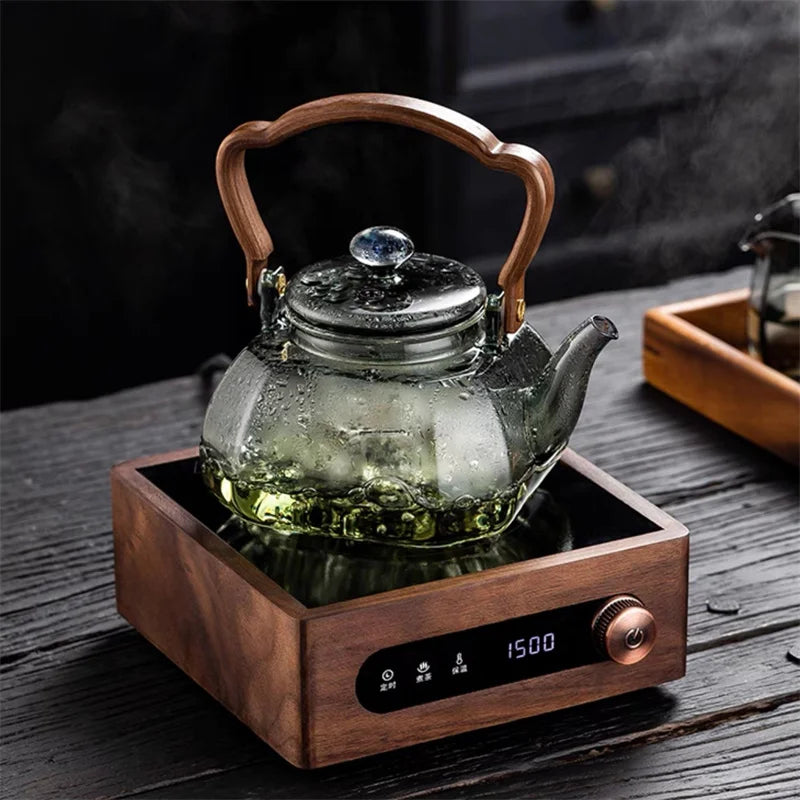 1000ML Octahedral Heat Resistant Glass Teapot Steaming and Boiling Dual-use Lifting Beam Tea Pot Glass Kettle Kung Fu Tea Set