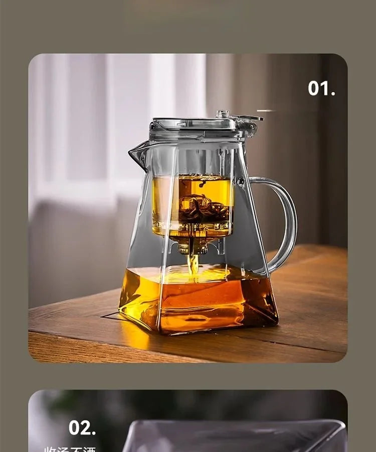 High Borosilicate Glass Tea Pot with One Touch Tea Separation Filter 1000ml