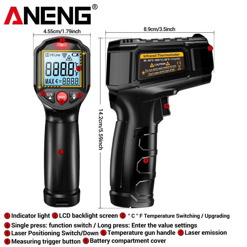 Industrial Handheld Thermometers Car Test Non Contact IR Laser Heat Temperature Gun Point HD Screen for Cooking Tool