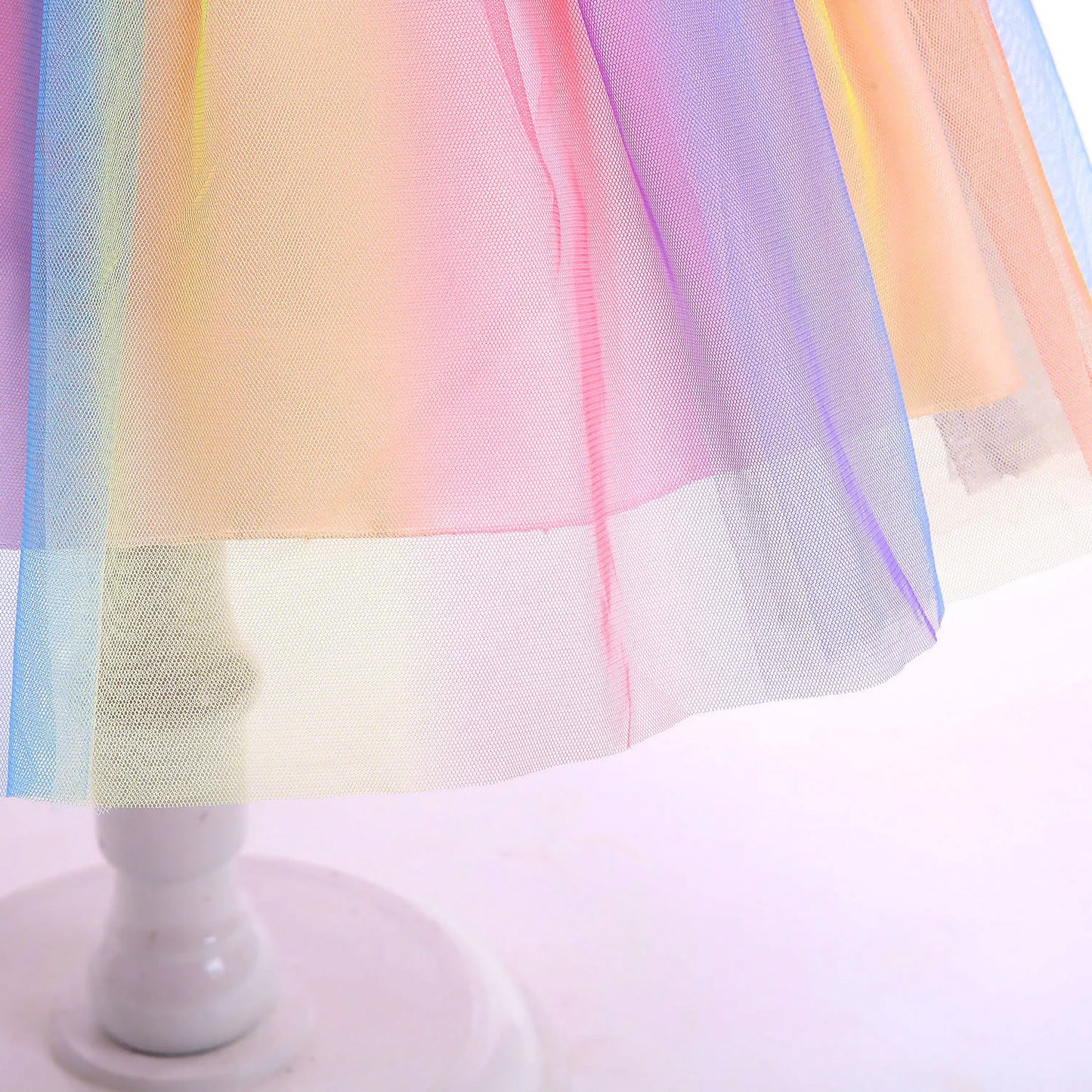 Rainbow Unicorn Princess Dress with Bow and Tulle Skirt Birthday Party Costume
