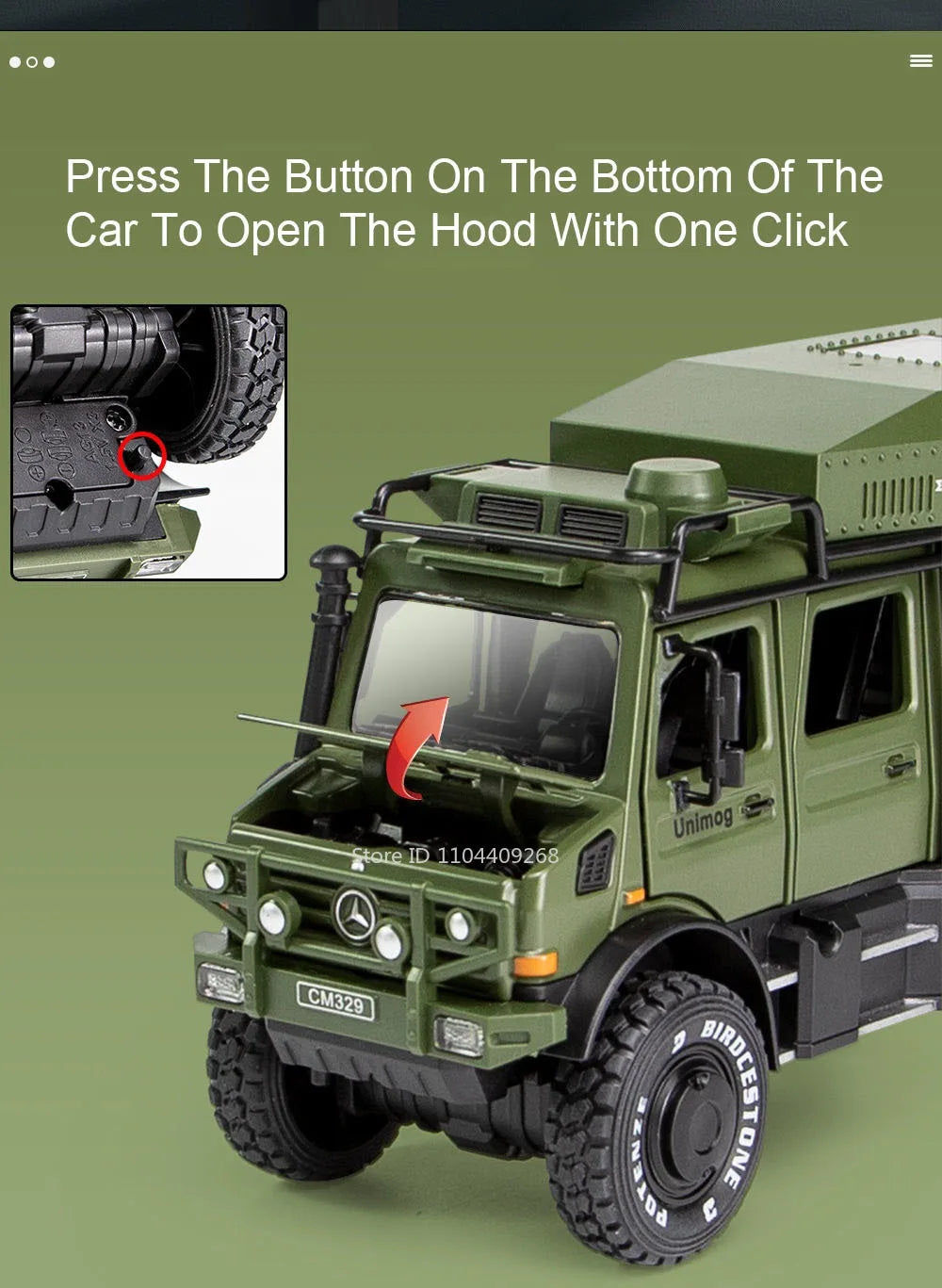 1:28 Scale Unimog U5000 Land Rover Defender Toy Car Model Rubber Tire Alloy Diecast Sound Light Off-Road Vehicle  Toy