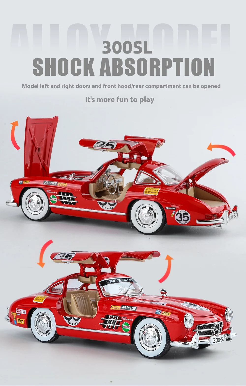 1:24 Mercedes-Benz 300SL Electroplated Version Alloy Diecast Classic Car Model Display Collection