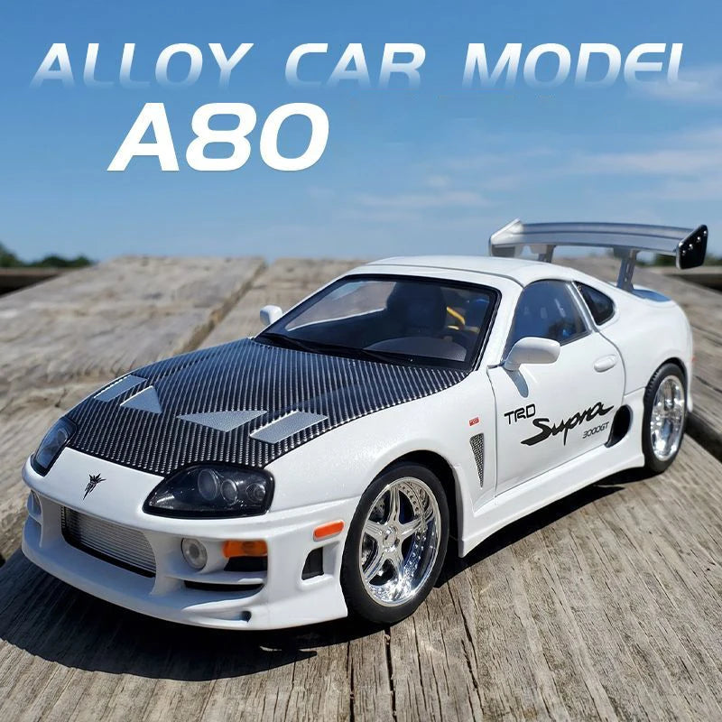 1 24 Scale Supra A80 JDM Supercar Diecast Pull Back Model Car with Sound and Light