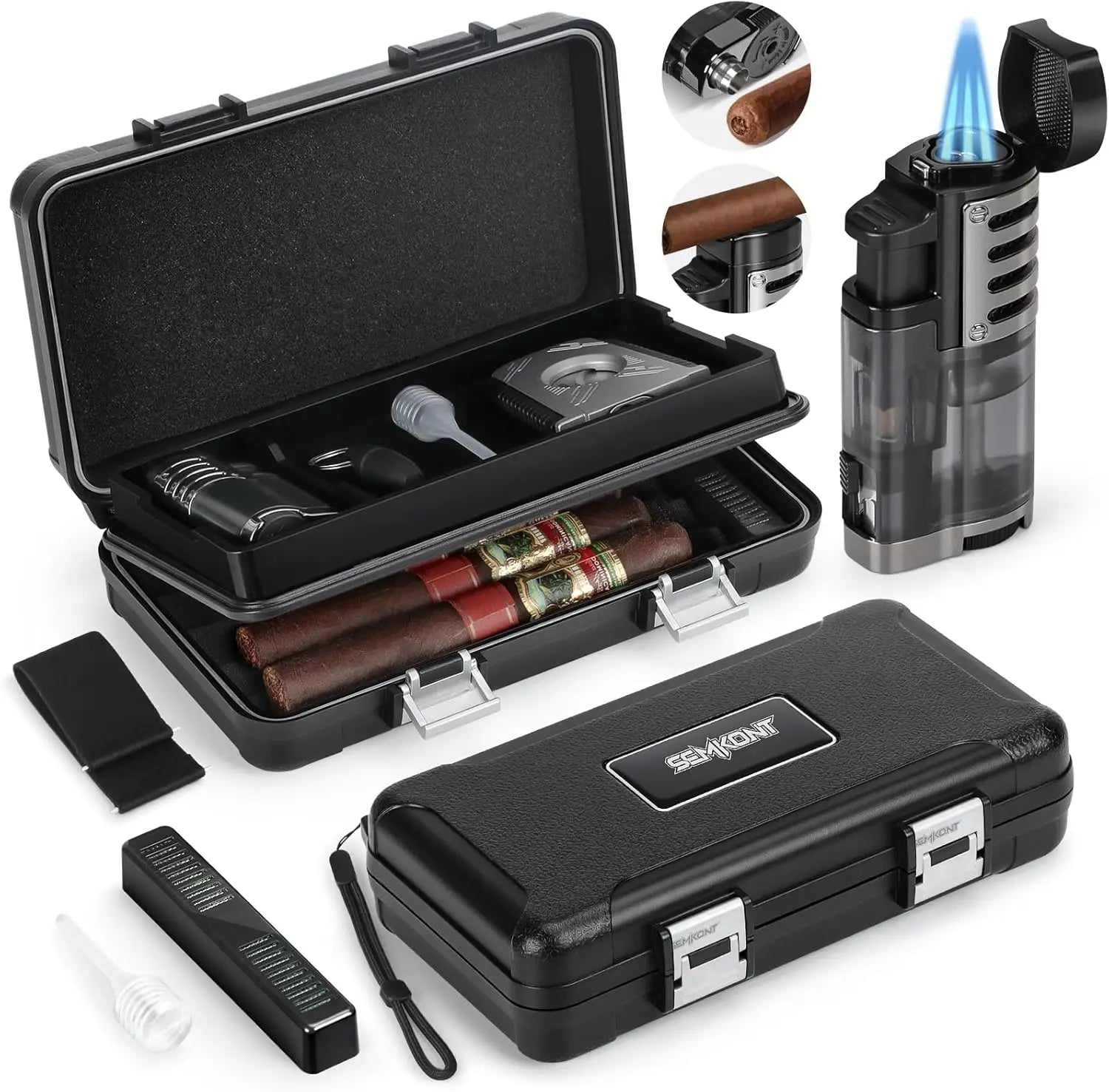 Portable Travel Cigar Humidor,Double Cigar Humidor with Separate Storage for Cigar Accessories,Holds 5 Cigars