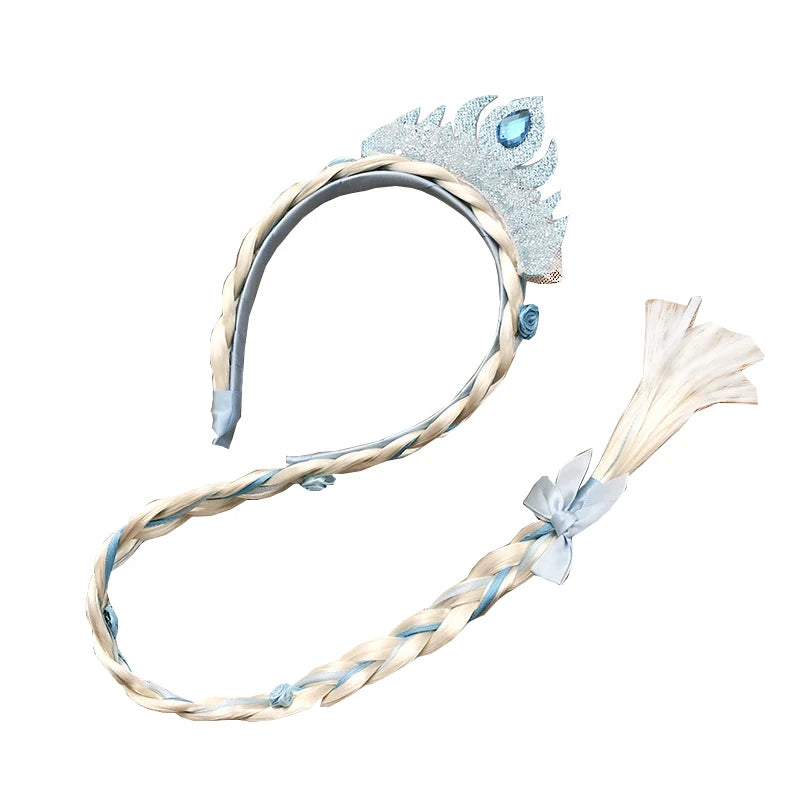 Girls Pink Blue Purple Flower Weaving Braid Headband  Princess Dress Up Hair Accessories Aurora Elsa Sofia Rapunzel Wig