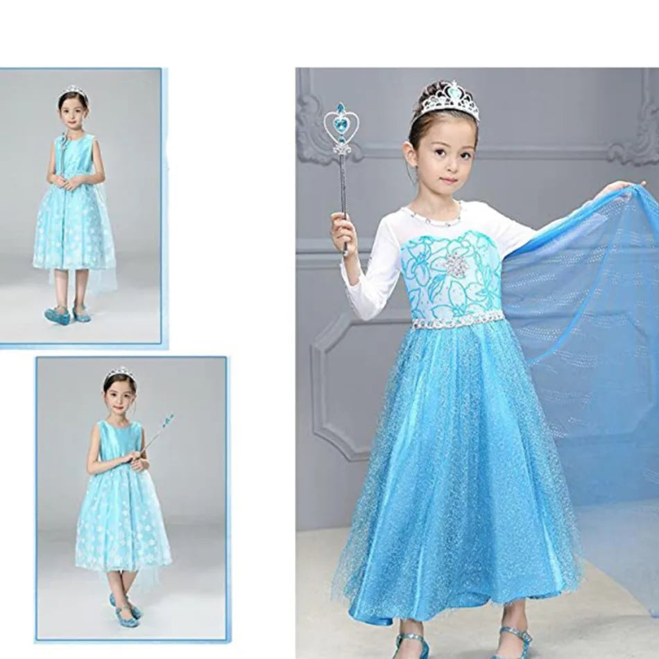 Girl Elsa Cosplay Accessories  Princess Snow Queen Dress Up Jewelry Wand Crown Necklace Earclips Photography Role Play Props