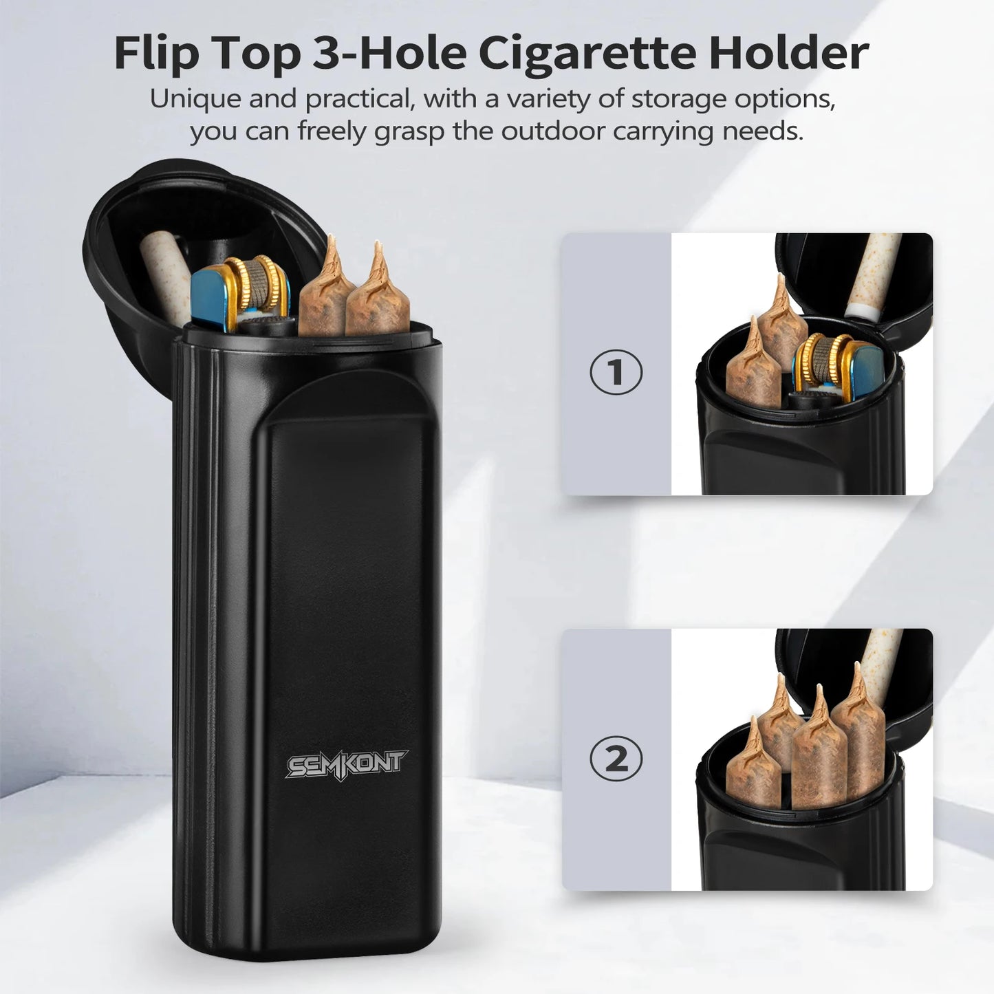 Pre Rolled Cone Storage Box,Flip Top 3 Hole Cigarette Case,Anti-pressure Sealed Storage Tank,Accessories Holder Case Storage