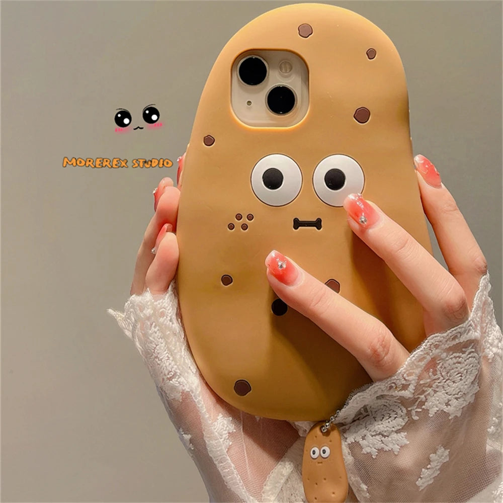 Cute Cartoon Potato Emoji Pendant Phone Case For iPhone 15 13 14 Pro Max Korea Lovely Camera Protection Soft Silicon Cover