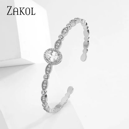 Elegant Oval Cubic Zirconia Charm Cuff Bangles for Women Luxury Gold Color Bracelets