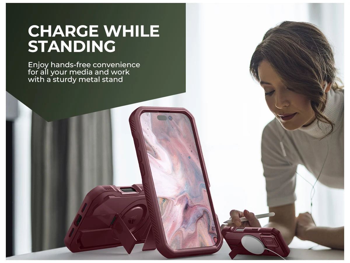 For iPhone 16 Pro Case with MagSafe Rugged Armor Shockproof  with Built-in Sliding Camera Cover Built-in Screen Protector holder