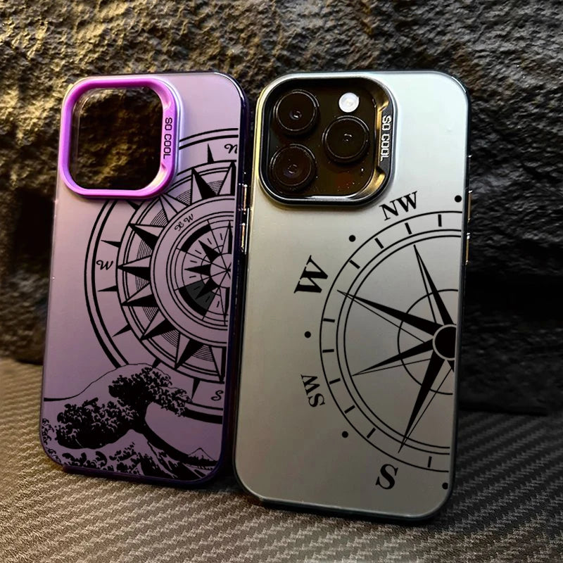 Fashion Vintage Compass Phone Case for iPhone 16 16E 14 15 Pro Max Hard IMD Shockproof Cover