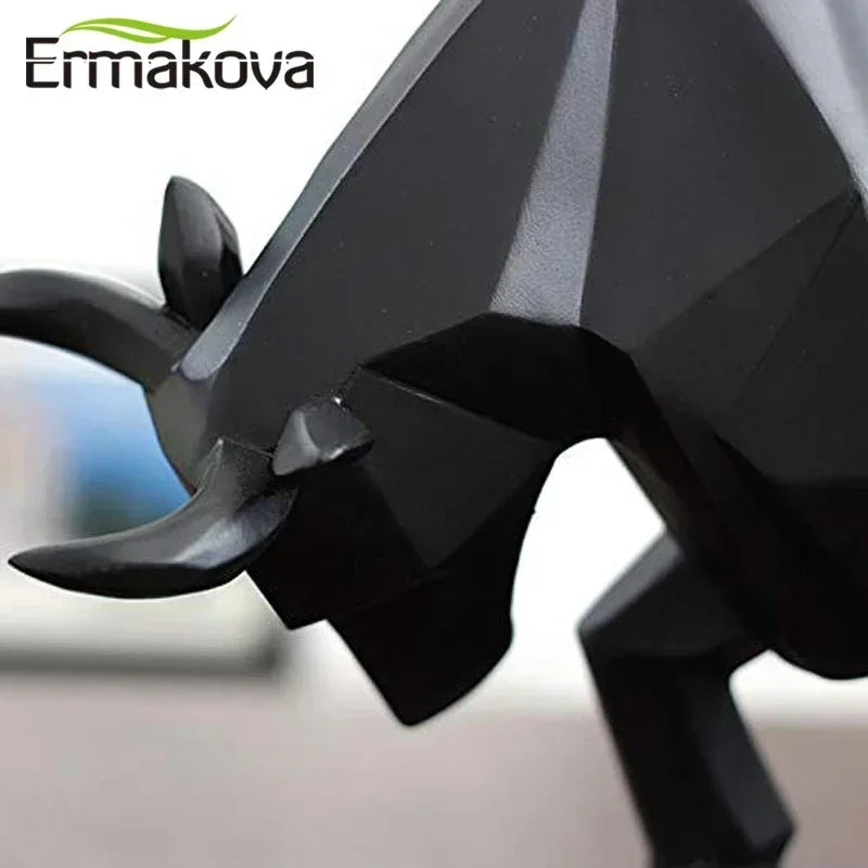 Geometric Resin Bull Statue Bison Sculpture Decoration Abstract Animal Figurine Room Desk Home Decoration Gift