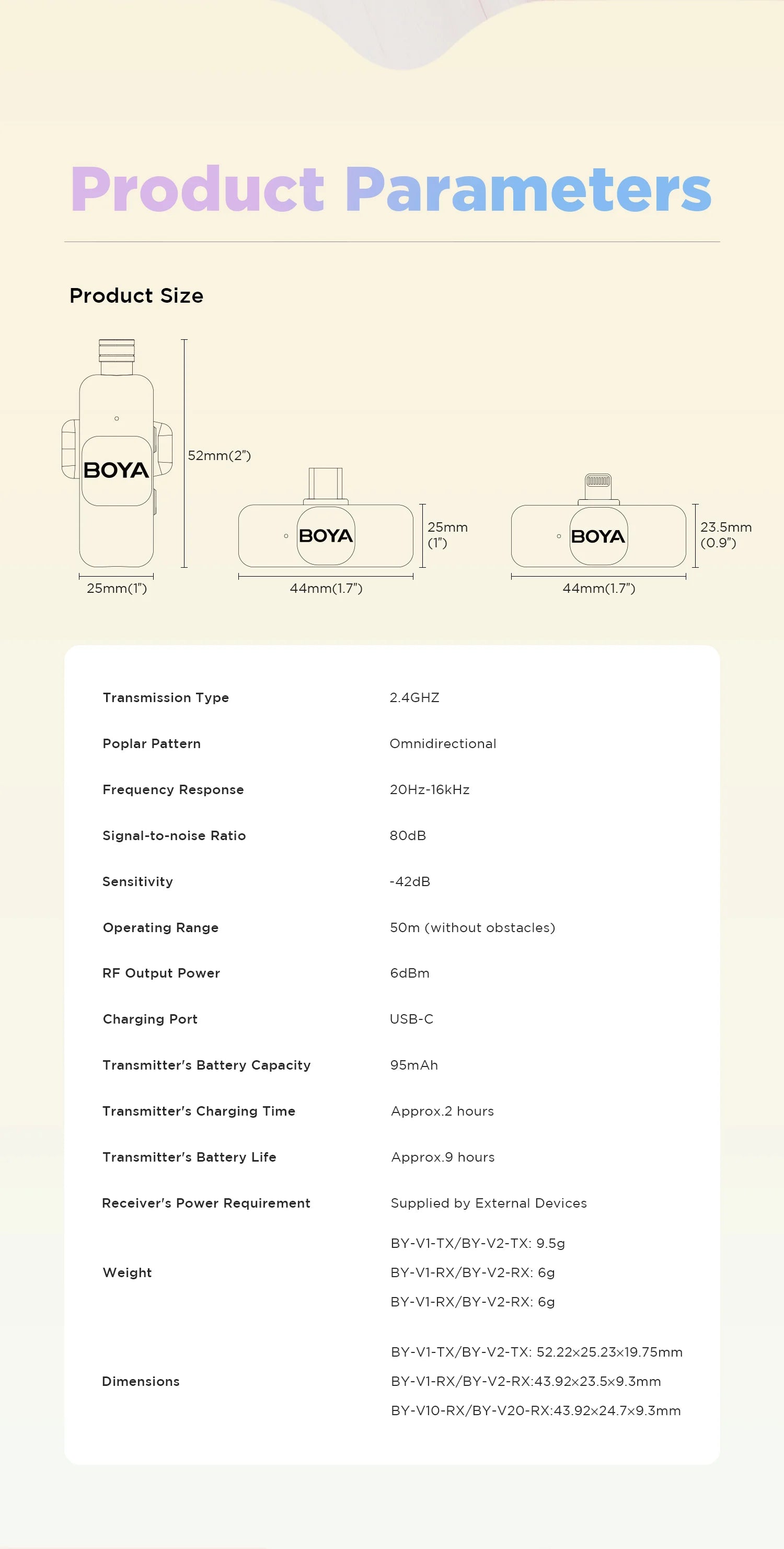 BY-V2-P Wireless Lavalier Microphone Portable Audio Video Recording Mini Mic for iPhone Android Vlog Gaming Phone Mic