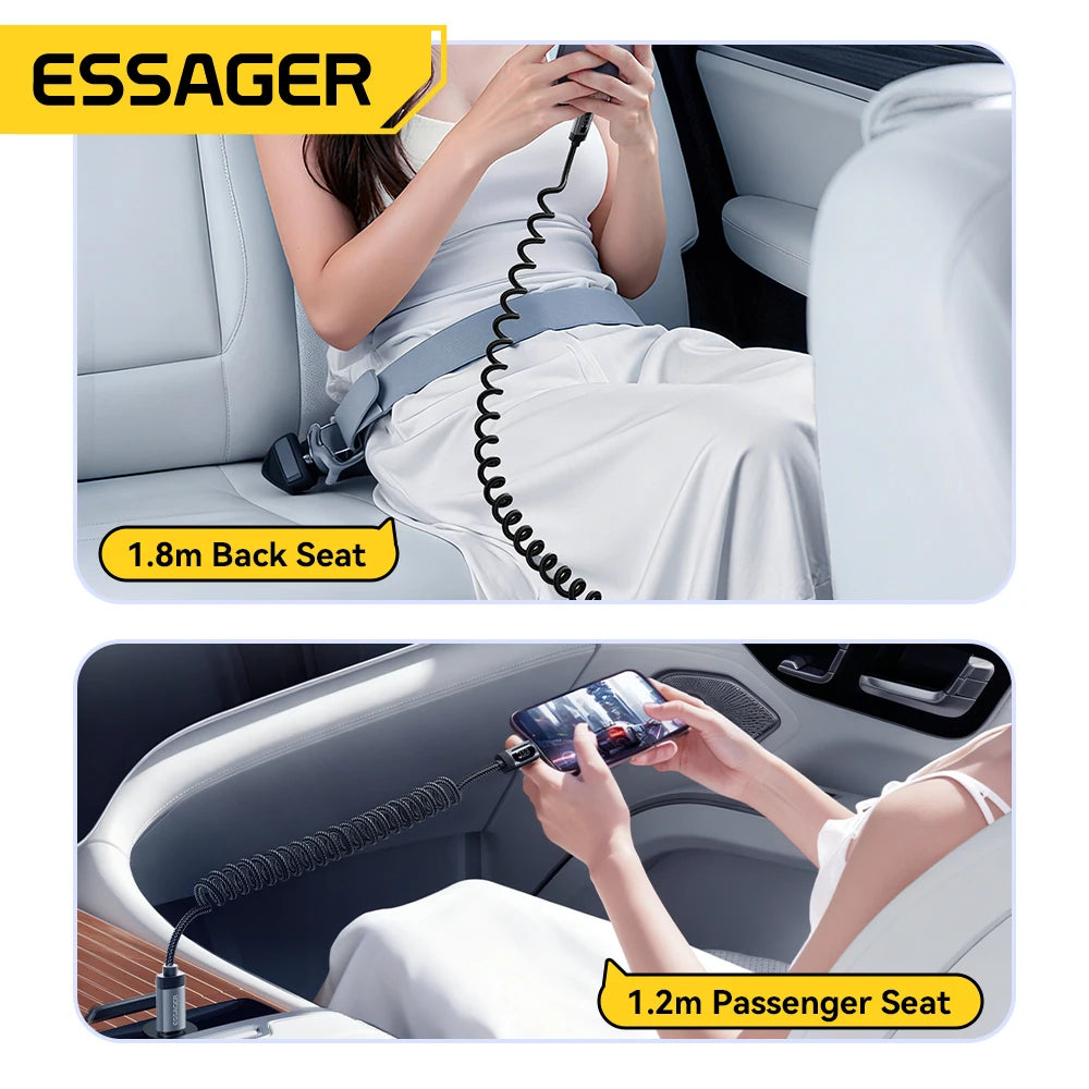 Car Spring USB-C to Lightning Fast Charging Cable with Digital Display