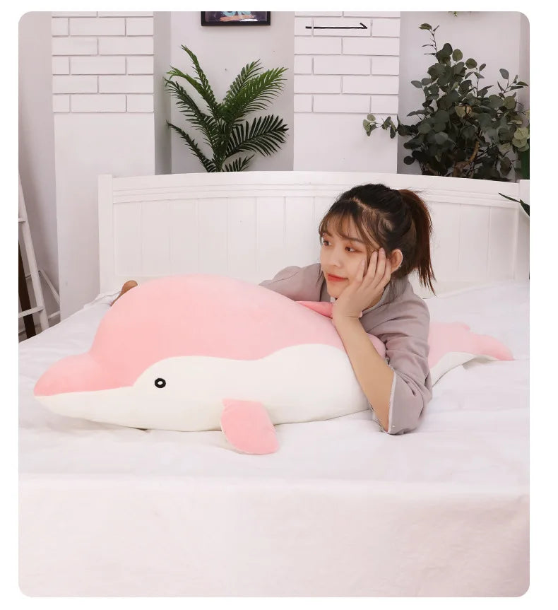 Kawaii Dolphin Plush Toy Soft Stuffed Doll for Kids Birthday Gift Large Cuddly Pillow Cute Plushie for Girls Super Soft Short