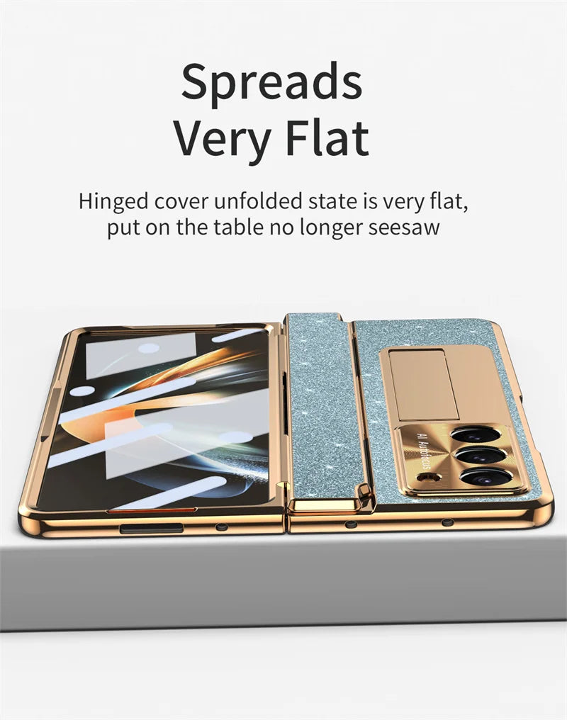 Luxury Flip Leather PC Integrated Phone Case For Samsung Galaxy Z Fold 3 4 5 6 Glitter Series With Holder Phone Protective Case