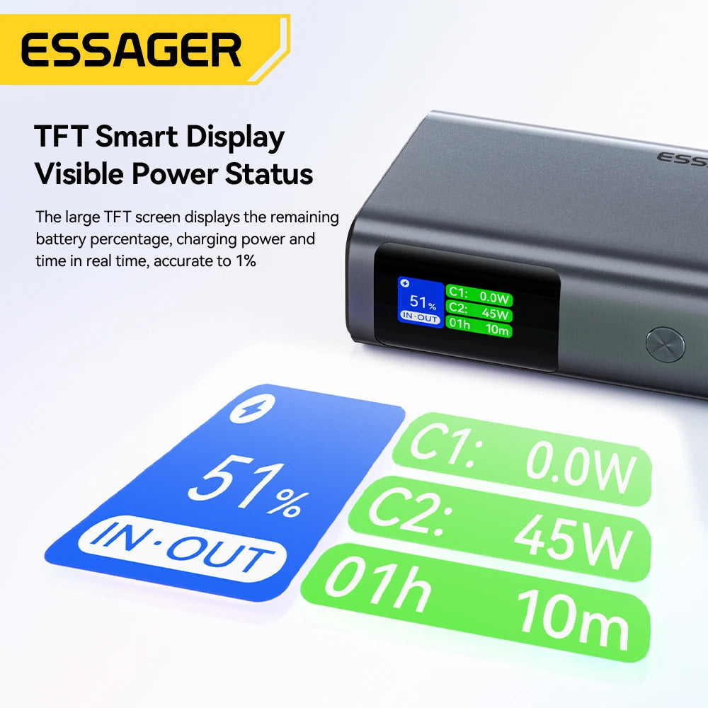 45W Power Bank 10000mAh Built-in USB C Cable Fast Charging Portable Battery with Digital Display