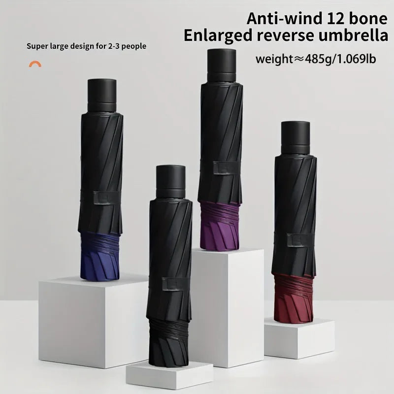 A super large foldable umbrella with black glue and sun protection, reinforced with 12 bones, sturdy for three men and women, su