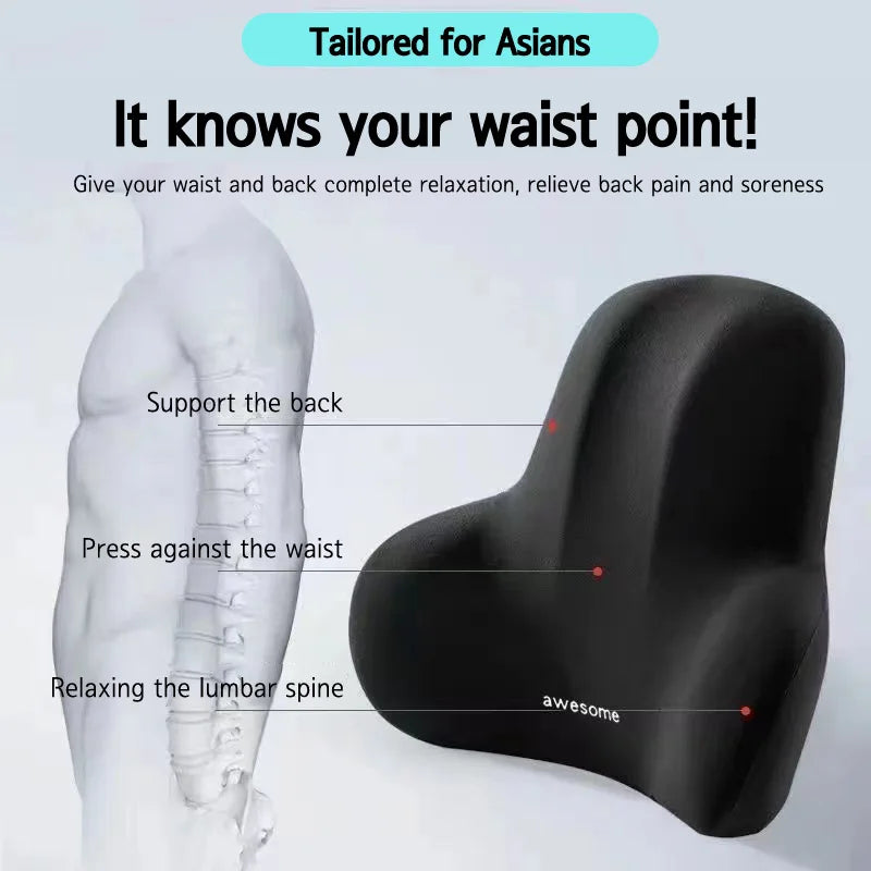 Memory Foam Lumbar Back Cushion Car Office Chair Lumbar Cushion Postpartum Waist Support Multi Functional Pain Relief Pillow