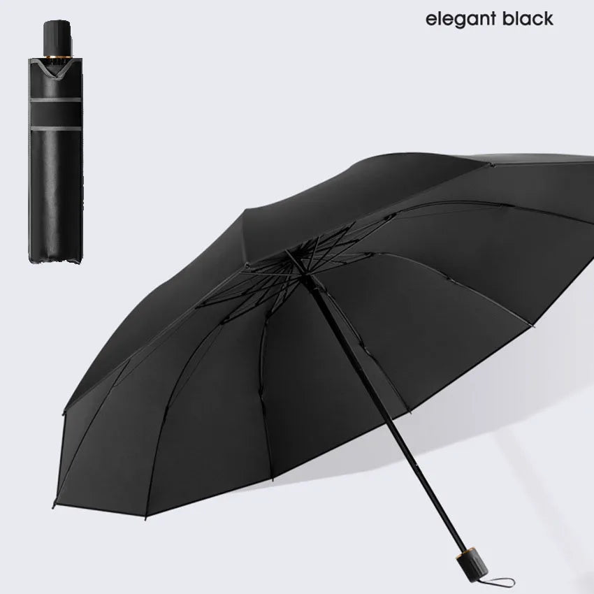 Triple fold folding umbrella, windproof reinforced thick business umbrella for both men and women, dual-use umbrella for rainy a