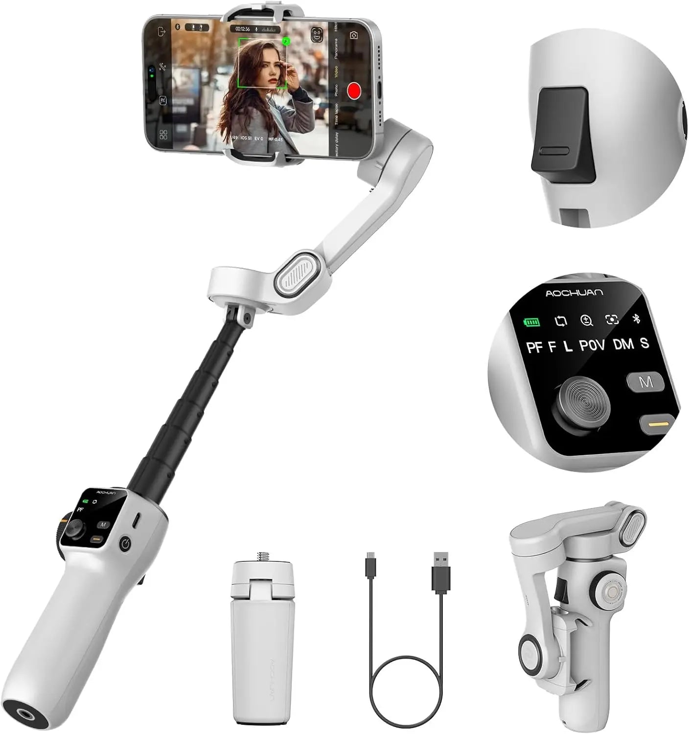 3-Axis Handheld Gimbal Phone Stabilizer with Extension Rod  8.0 Anti Shake Face Tracking for Phone Outdoor Shooting Vlog