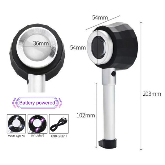 30X LED UV Magnifier Loupe with Scale Metal Handheld