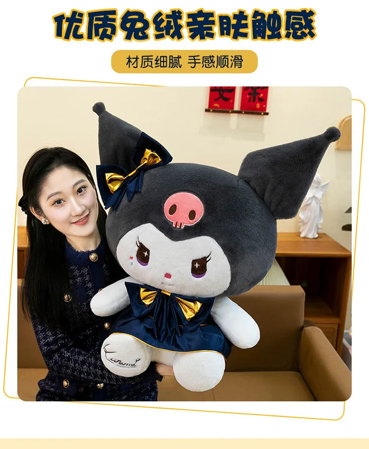 Kawaii Kuromi Plush Toy Melody Stuffed Doll Sanrio My Melody Dress Gift for Kids Birthday Xmas Girls Bedtime Pillow Wholesale