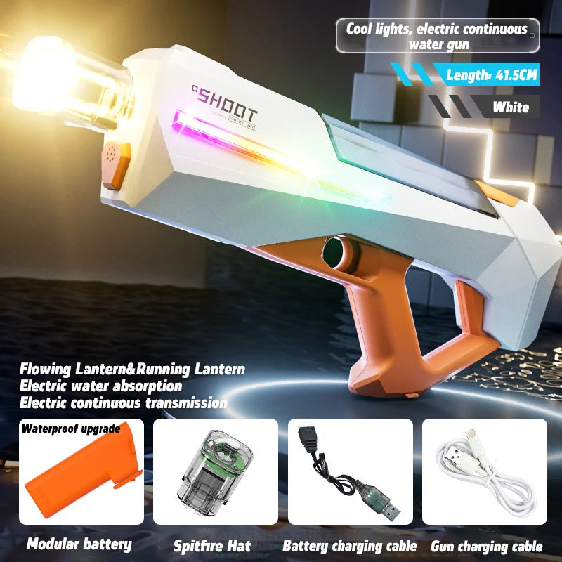 LED Fully Automatic Fire Effect Electric Water Gun Rechargeable Long Range Water Blaster