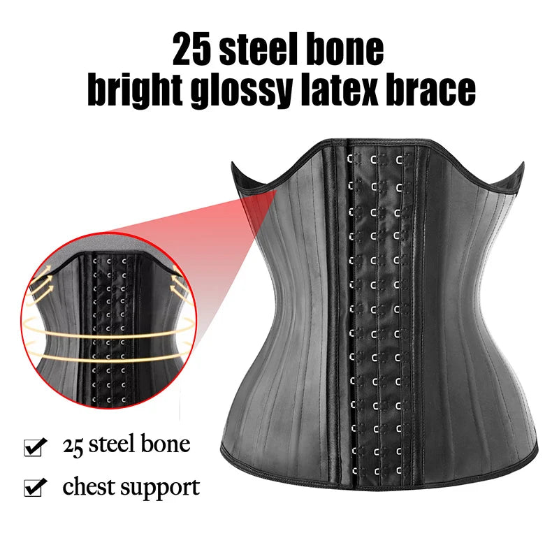 25 Steel Bones Latex Waist Trainer Corset Shapewear Slimming Belly Women Body Shaper Modeling Strap Reductive Girdle