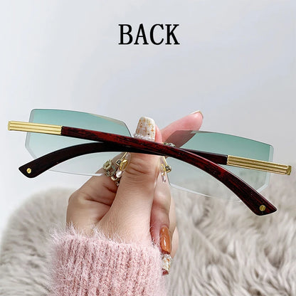 Rimless Green Sunglasses Women Fashion Glasses