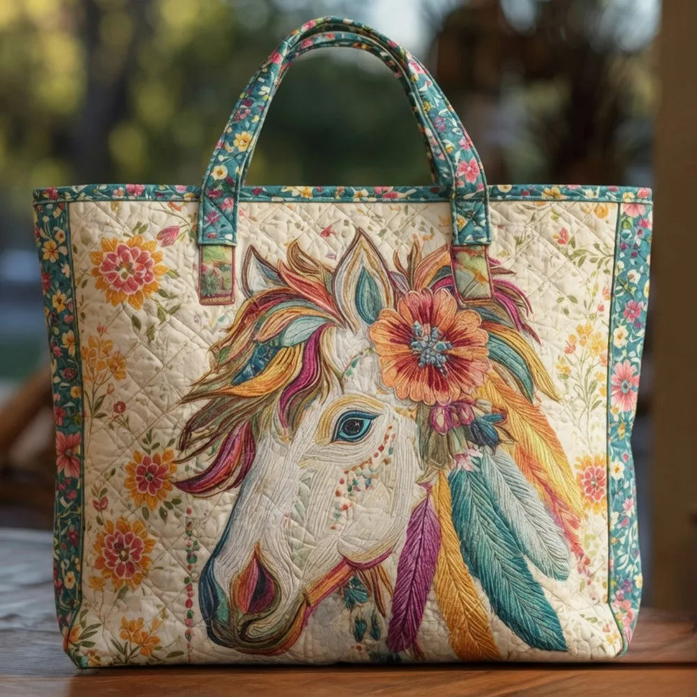 Vintage Quilted Canvas Tote Bag Large Capacity 3D Printed Shopping Handbag