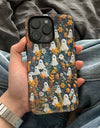 Cute Cartoon Embroidery Effect Ghost Flower Phone Case For iPhone 16 15 Pro Max Plus Double-deck Cover Protection Funda