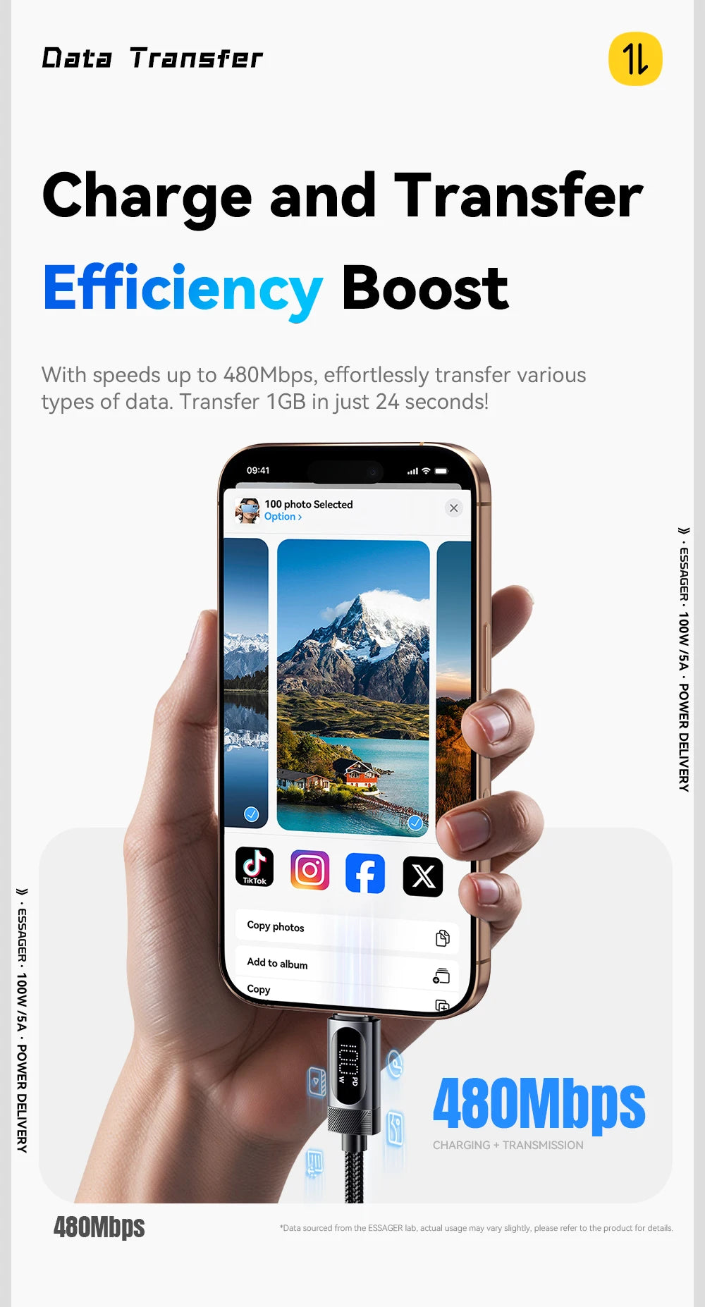 100W USB-C to USB-C Cable with Digital Display