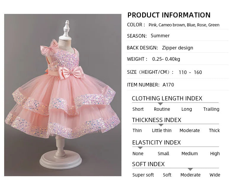 New Girls Sequin Tulle Cake Dress - Sparkling Layered Princess Gown for Baby‘s 1st Birthday & Banquet