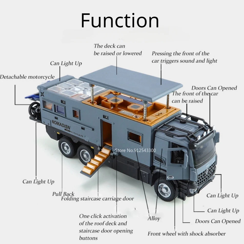 RV Toy Car Model Alloy Diecasting Pull Back with Sound Light High Simulation Models Vehicles for  Gifts