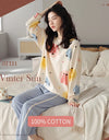 Women’s Cute Lazy Style Cotton Pajama Set – Soft, Loose Long Sleeves & Pants
