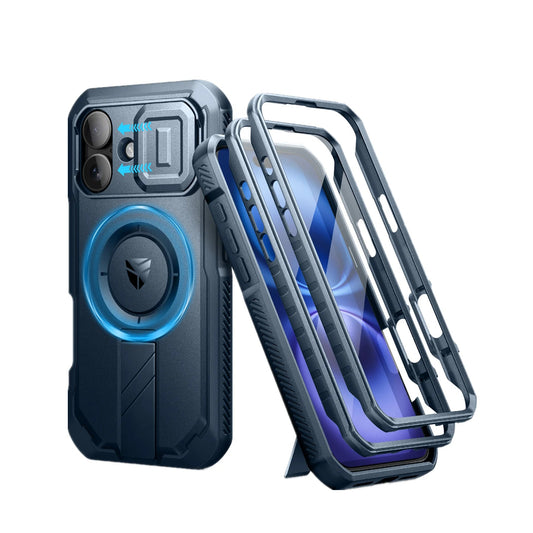 For iPhone 16 Case Kickstand Compatible with MagSafe Shockproof Bumper Cases with Slide Camera Cover Built-in Screen Protector