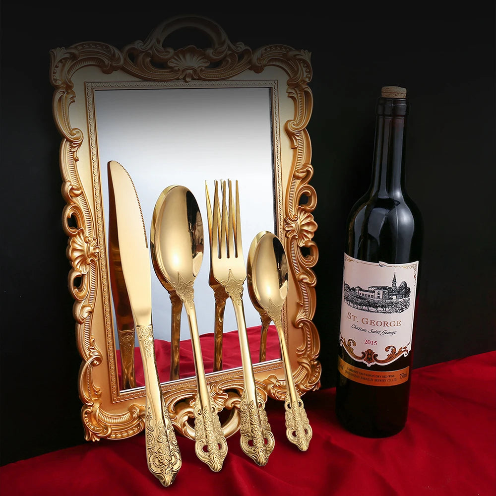 Luxury Spoon and Fork Set Stainless Steel Gold Cutlery Set Food Grade Upscale Royal Tableware European Steak Knife Kitchen Items