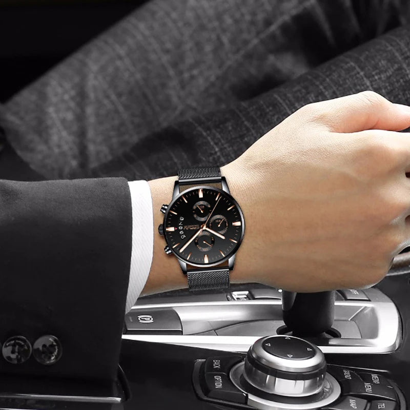 Men's Calander Waterproof Sport WristWatch with Milan strap Army Chronograph Quartz Heavy Watches Fashion male Clock