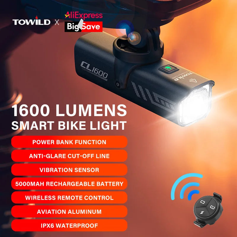 CL1600LM Bicycle Light 5000mAh Bike Light IPX6 Flashlight Aluminum Front Lamp Type-C Charging MTB Road Cycling Headlights