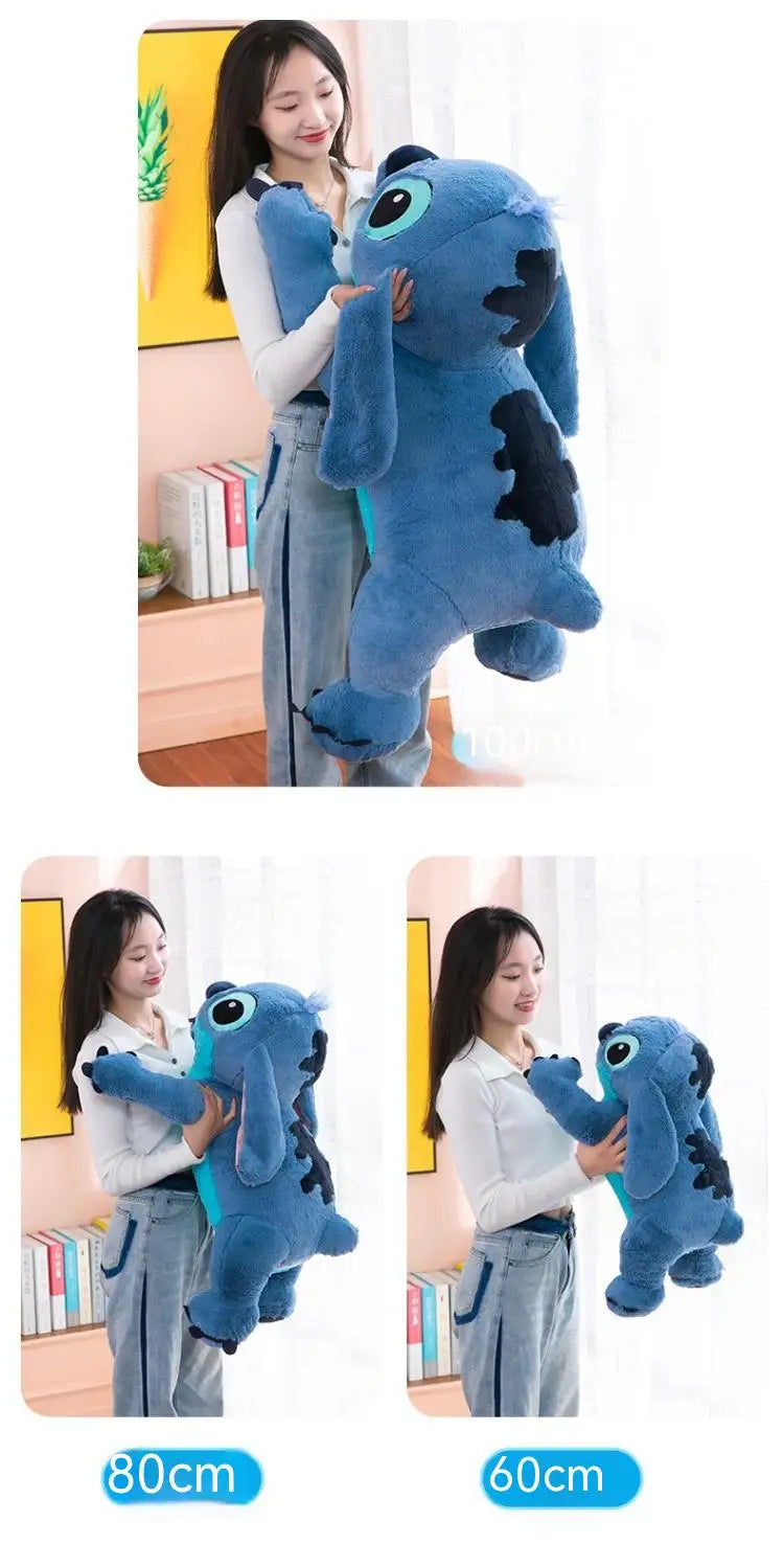 Giant 100cm Disney Stitch Plush Stuffed Doll Blue Kawaii Cartoon Animal Sofa Sleeping Soft Pillow Toys  Girls Birthday Gift